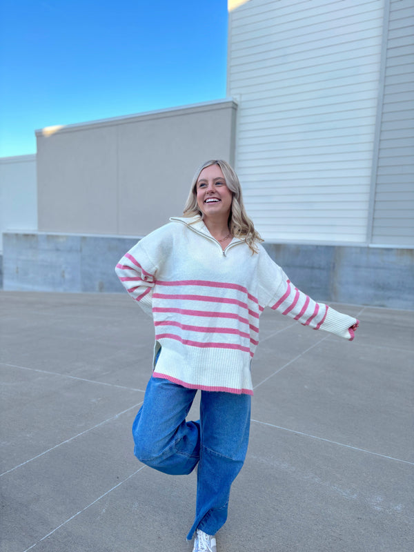 Pink and Cream Quarterzip