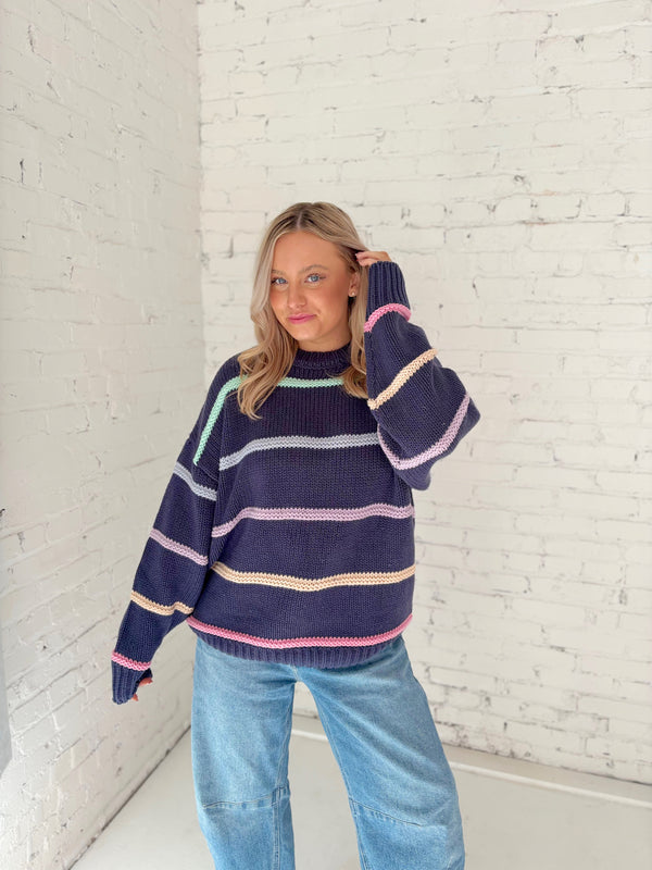 Navy Rainbow Knit Sweater