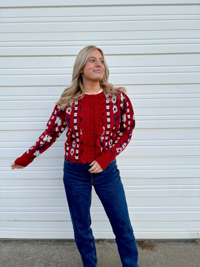 Crimson Bloom Cardigan