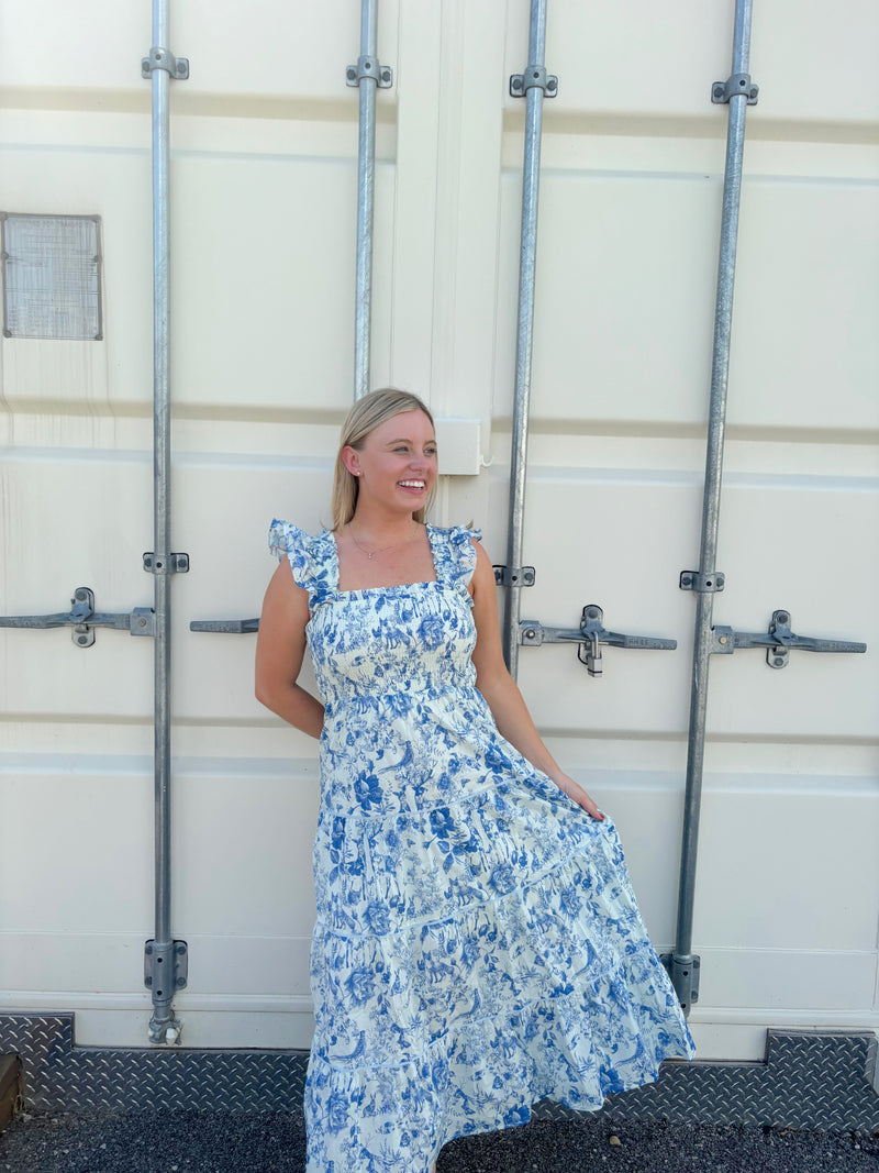 Blue Toile Maxi Dress