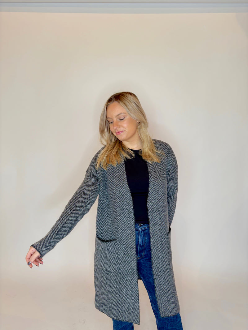 Grey Herringbone Cardigan