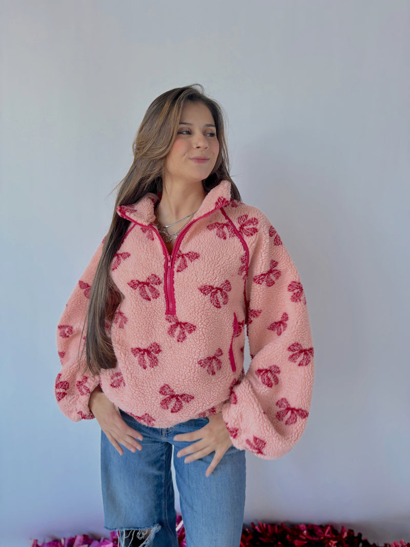 Pink Bow Sherpa Fleece