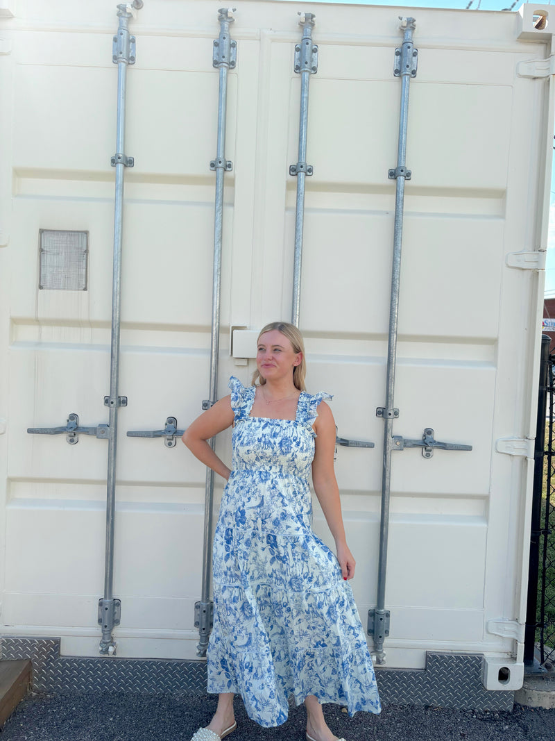 Blue Toile Maxi Dress