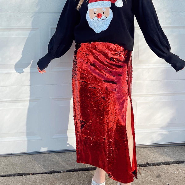 Cranberry Sequin Midi Skirt