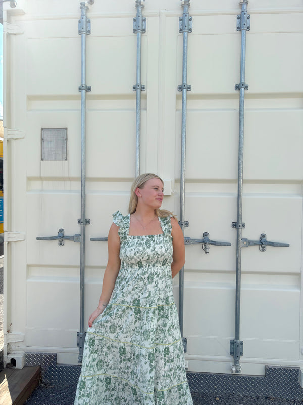 Green Toile Maxi Dress