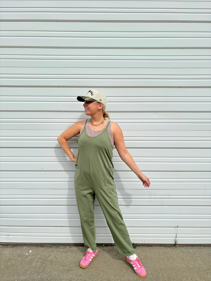 Cute and Cozy Olive Jumpsuit