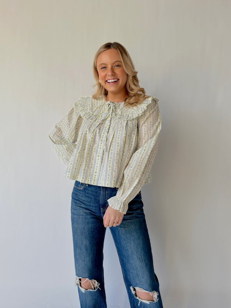 Seaside Blue Floral Peter Pan Collar Blouse