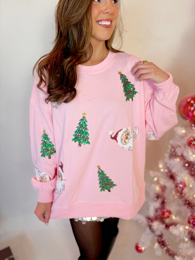 Pink Santa Sequin Pullover