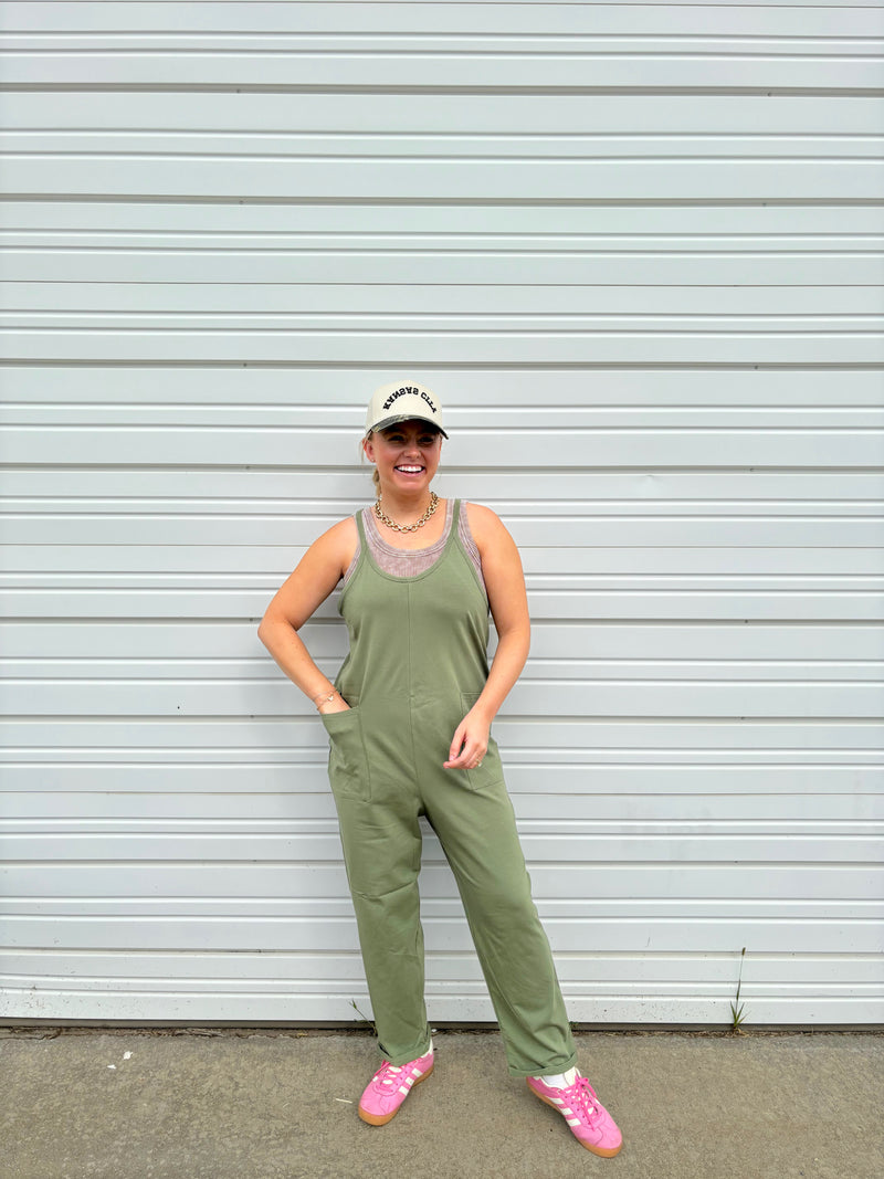 Cute and Cozy Olive Jumpsuit