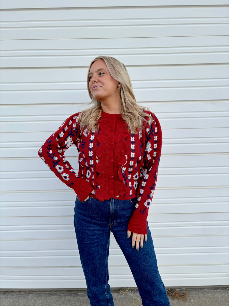 Crimson Bloom Cardigan