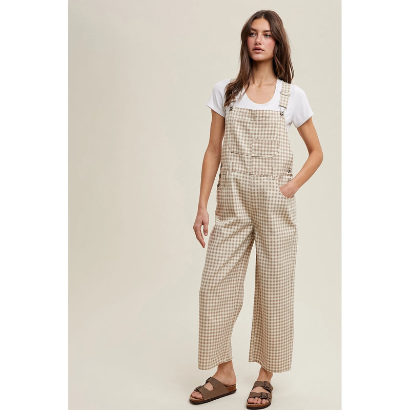 Tan Gingham Overalls