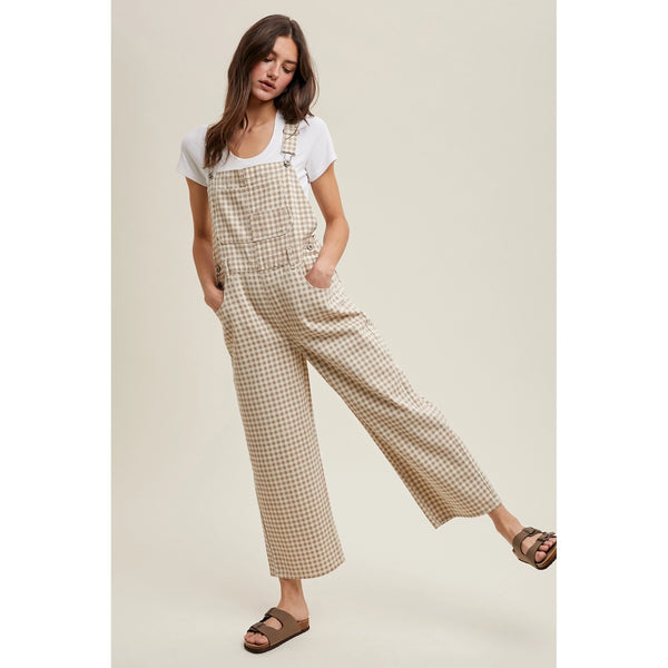 Tan Gingham Overalls