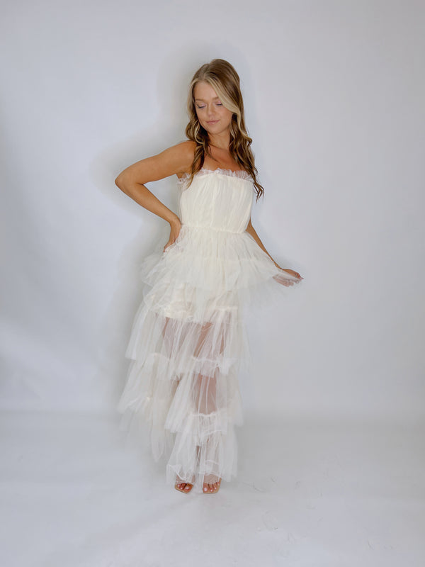 Cream Tulle Maxi Dress