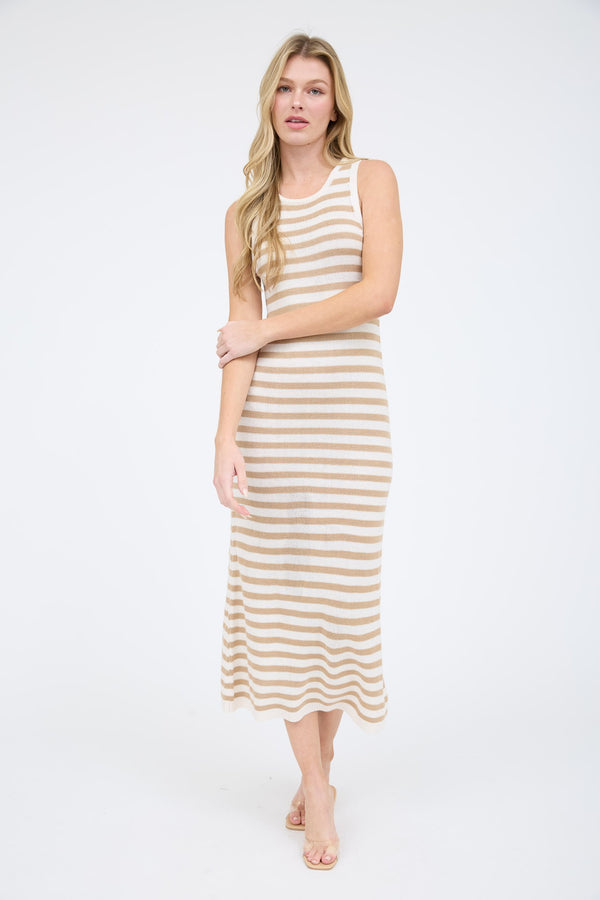 Tan Striped Knit Dress