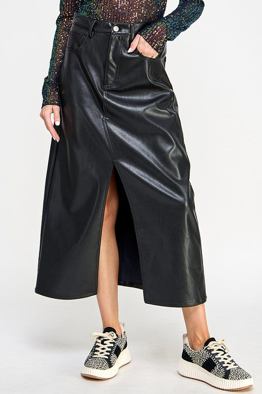 Black (vegan) Leather Maxi Skirt