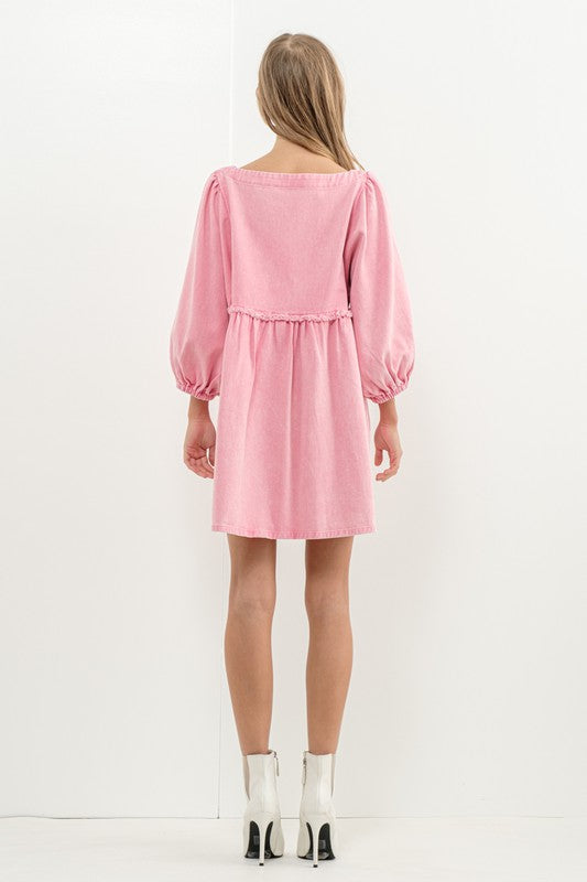 Pink Peplum Denim Dress