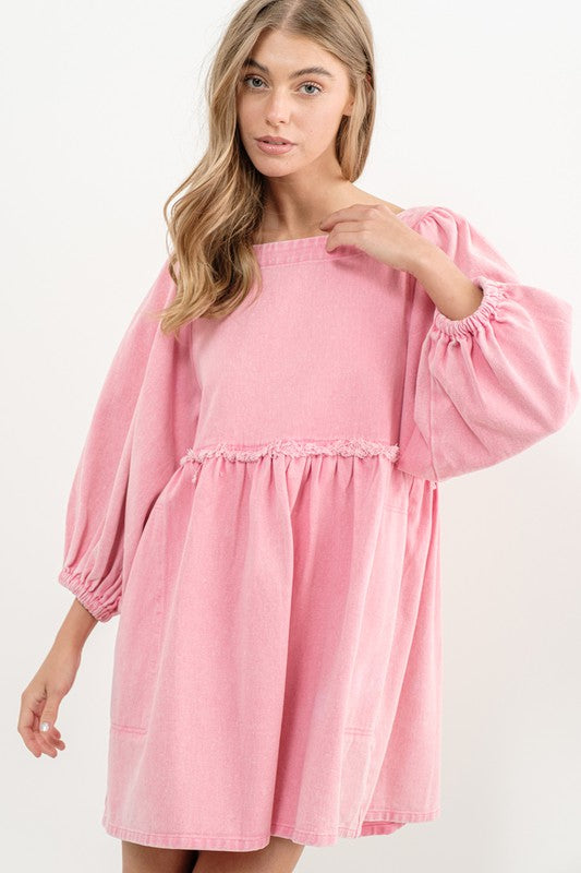 Pink Peplum Denim Dress