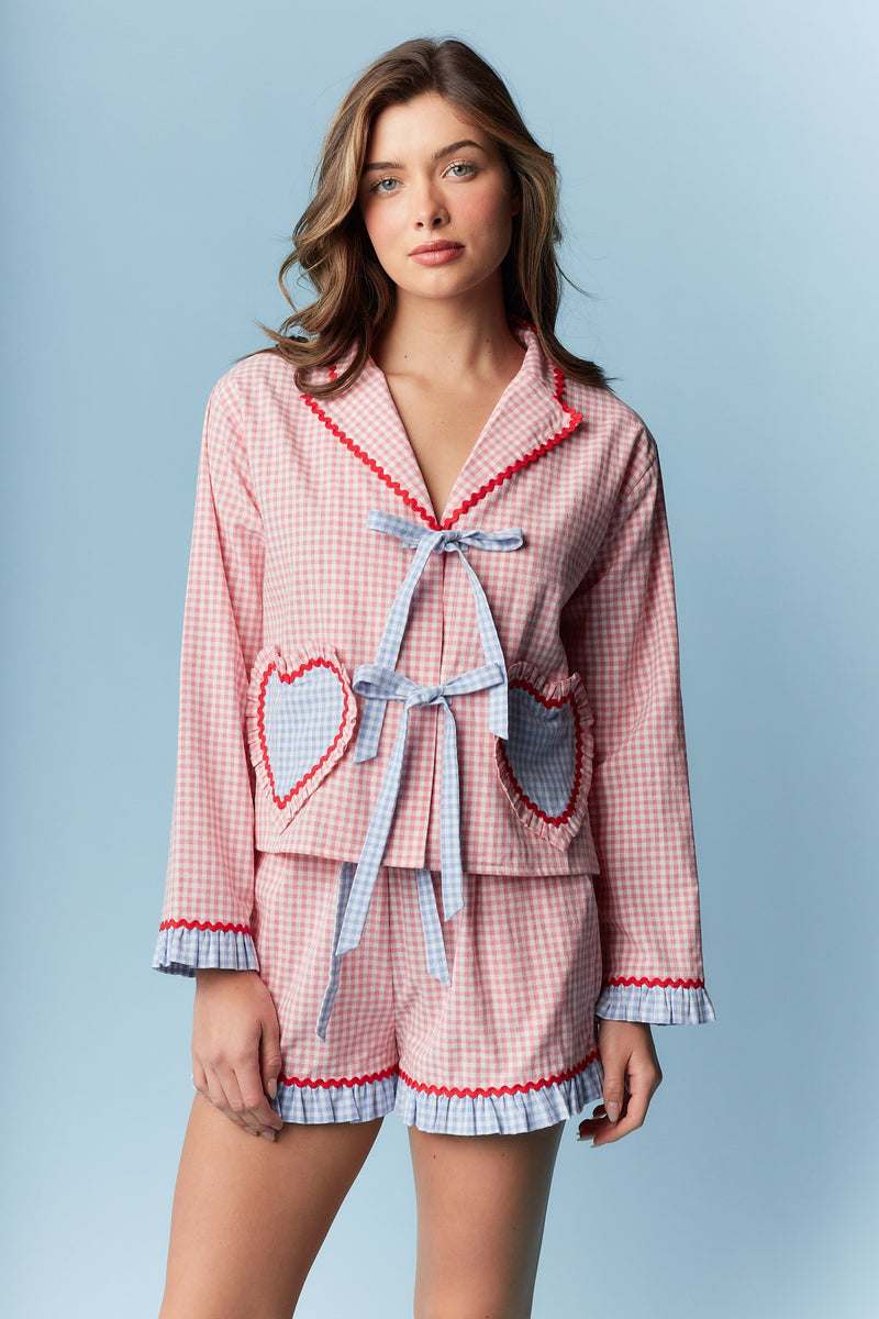 XO Gingham Heart Pajama Set